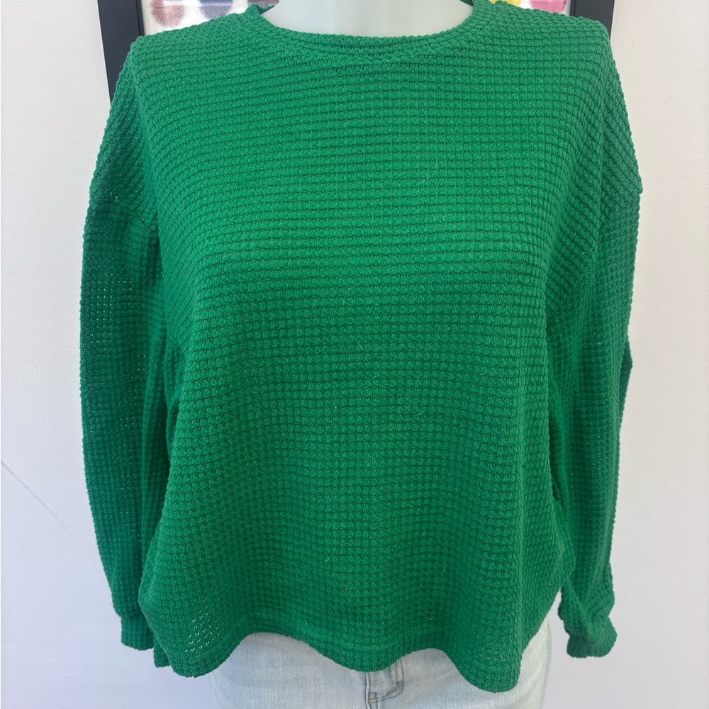 Green Waffle Knit Sweater